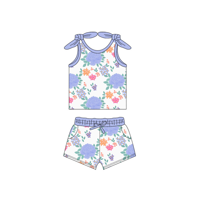 ( Moq 5 ) Preorder Baby Girl Sleeveless Flower Vest Tops Pockets Shorts Set