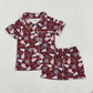 Sibling Girls Kids Shot Sleeves Football Stars Bows Cheer Buttons Shirt Short Pajamas Team Set RTS