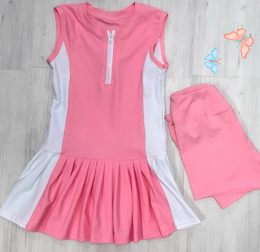 ( Moq 5 )  Baby Girl Sleeveless Zipper Tops Pink Shorts Summer Yoga Active Outfit