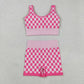 Sibling Adult Woman Sleeveless Camo Checked Tank Tops Shorts Knitted Yoga Set RTS