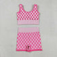 Adult Woman Sleeveless Pink Checkered Tank Tops Shorts Knitted Yoga Set RTS