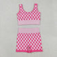 Sibling Adult Woman Sleeveless Camo Checked Tank Tops Shorts Knitted Yoga Set RTS