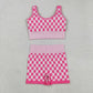 Adult Woman Sleeveless Pink Checkered Tank Tops Shorts Knitted Yoga Set RTS