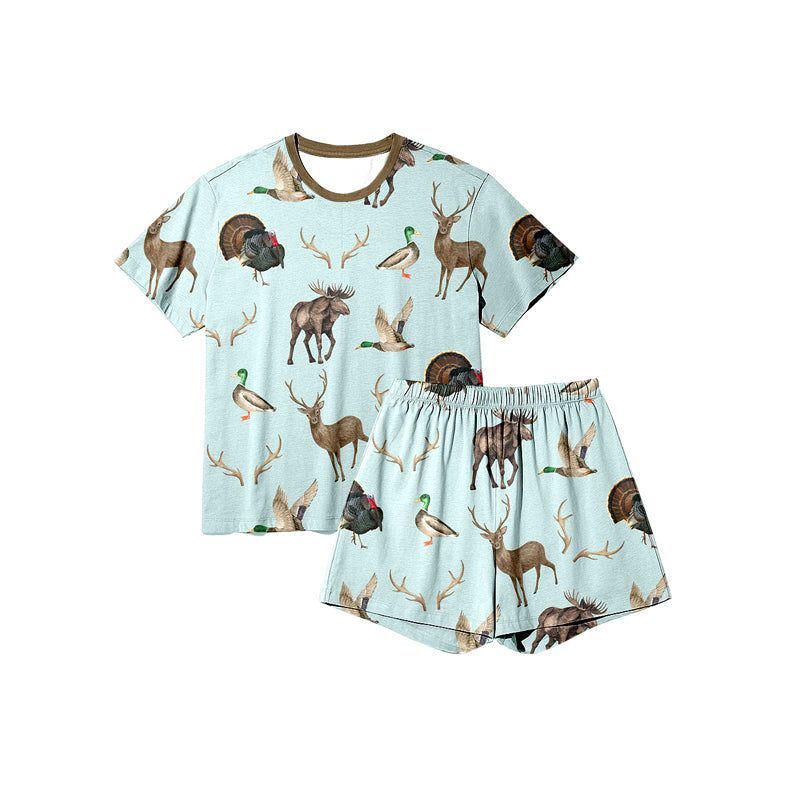 ( Moq 5 ) Preorder Toddler Kids Short Sleeves Deer Ducks turkey Shirt Shorts Hunting Pajamas Set