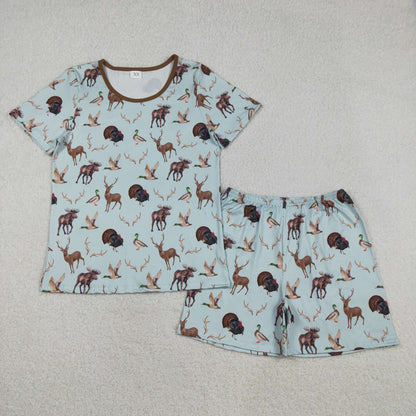 Sibling Baby Girls Adult Women Deer Ducks turkey Shirt Shorts Mommy and Me Hunting Pajamas Sets RTS