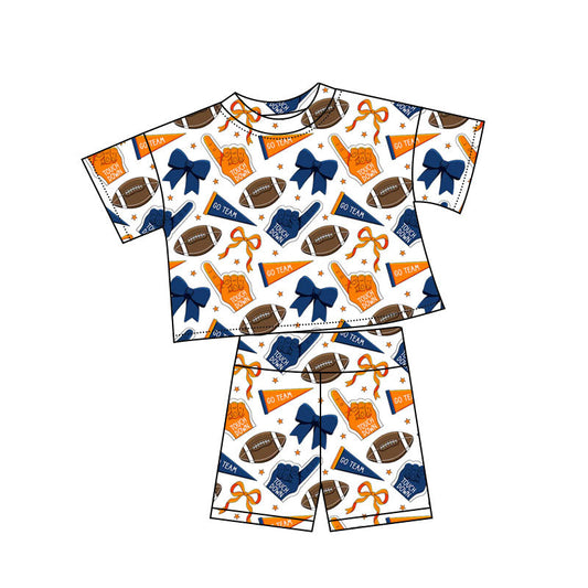 ( Moq 5 ) Preorder Girls Kids Cheer Bows Shirt Shorts Orange Team Summer Clothes Set