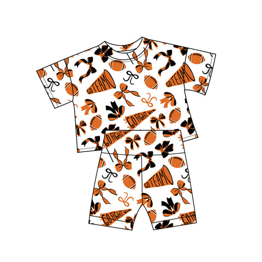 ( Moq 5 ) Preorder Girls Kids Short Sleeves Cheer Bows Shirt Shorts Go Team Summer Clothes Set