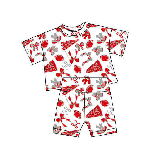 ( Moq 5 ) Preorder Girls Kids Cheer Bows Shirt Shorts Team Summer Clothes Set