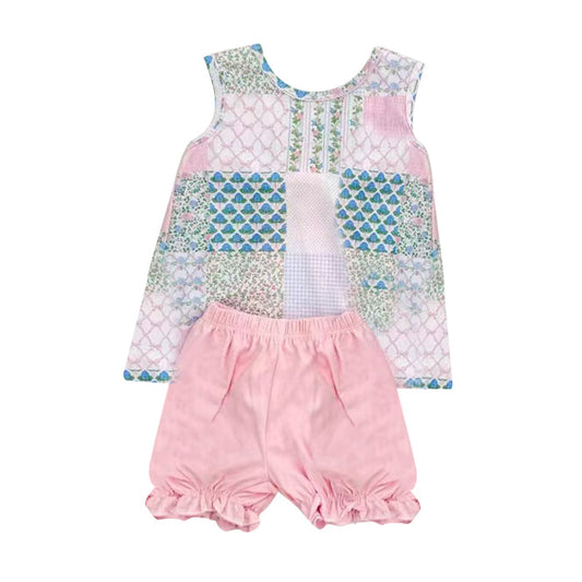 ( Moq 5 ) Preorder Baby Girls Infant Flower Bows  Tops Pink Shorts Outfit Clothes Set