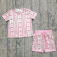 Baby Girls Kids Short Sleeves Hearts Bows Floral Shirt Pockets Shorts Valentine Set RTS