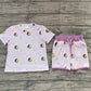Baby Girls Kids Short Sleeves Donuts Boots Shirt Pockets Shorts Mardi Gras Set RTS