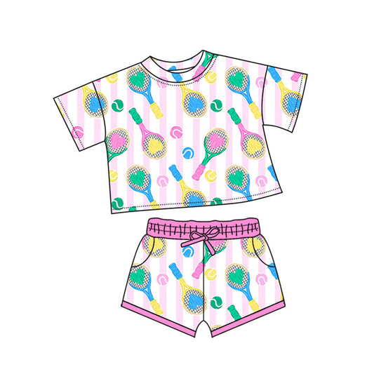 ( Moq 5 ) Preorder Baby Girls Short Sleeves Tennis Shirt Pocket Shorts Clothes Set