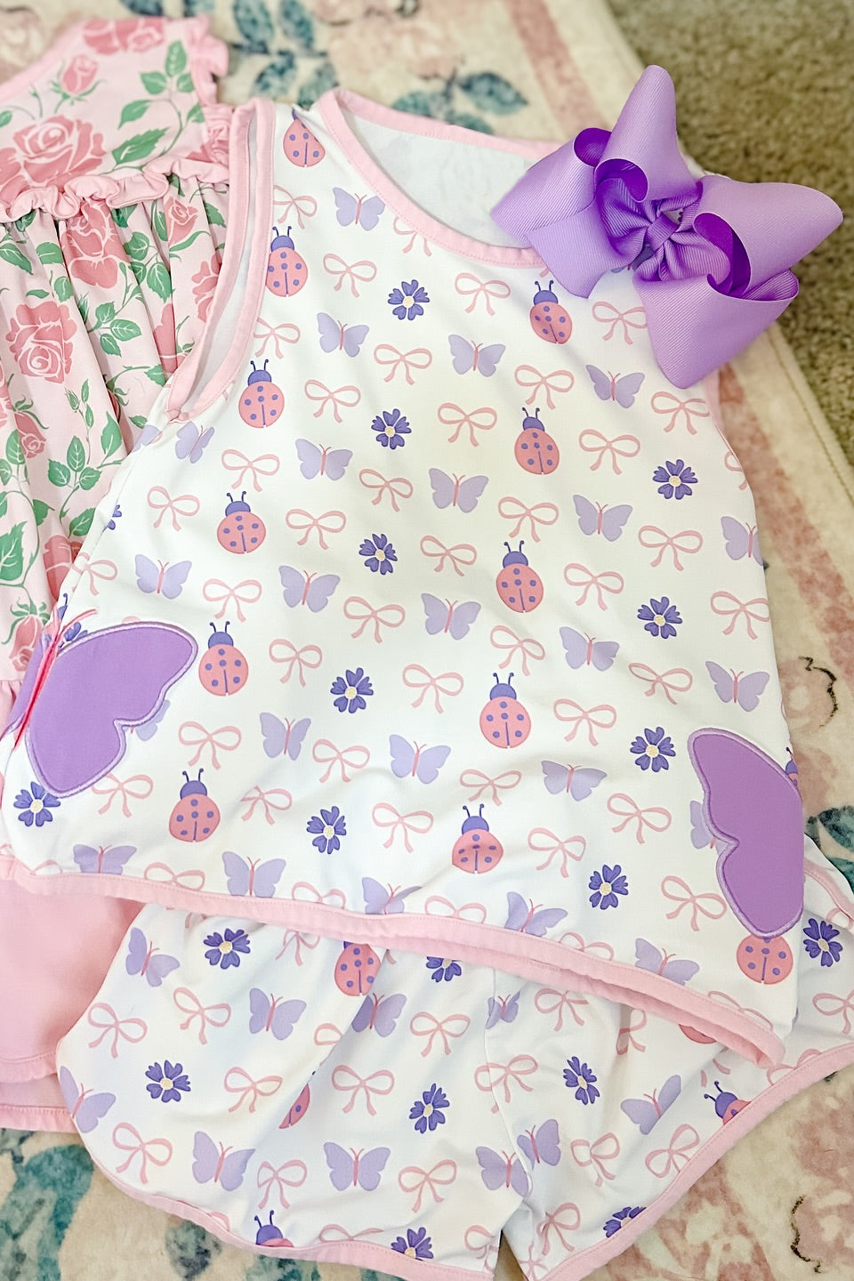 ( Moq 5 ) Preorder Baby Girls Bows Flowers Tops Shorts Summer Clothes Set