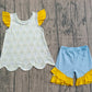 Baby Girls Short Sleeves Bows Floral Tunic Ruffle Blue Shorts Clothes Set RTS