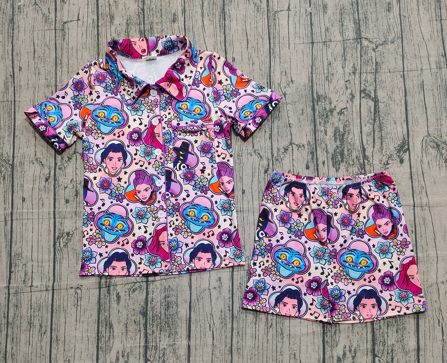 ( No moq ) Preorder Adult Women Movie Characters Flower Buttons Shirt Shorts Pajamas Set