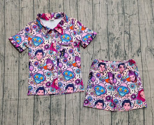 ( No moq ) Preorder Adult Women Movie Characters Flower Buttons Shirt Shorts Pajamas Set