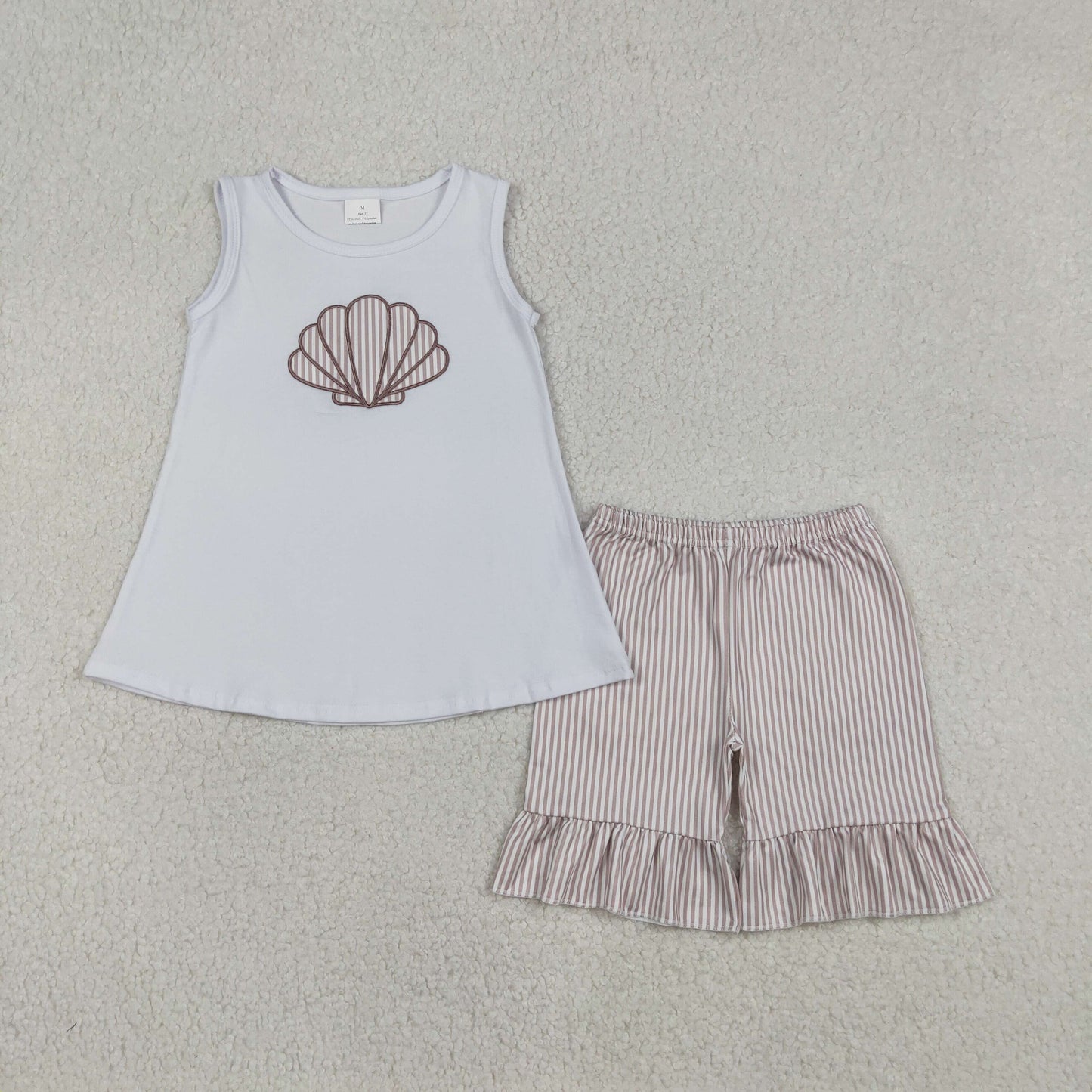 Sibling Baby Boys Girls Kids Embroidery Shell Stripes Romper Set Summer Clothes RTS