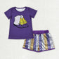 Sibling Baby Girls Kids Purple Short Sleeves Shirts Stripes Sequins Shorts Sets Mardi Gras Clothes RTS