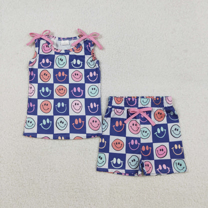 Sibling Baby Girls Kids Sleeveless Flower Smile Tops Shorts Sets Summer Clothes RTS