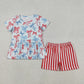 Sibling Baby Girls Short Sleeves Bows Boots Tops Shorts 4th of July Clothes Sets RTS