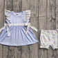 Baby Girls Kids Thank Heaven Bows Blue Tunic Floral Shorts Clothes Set RTS