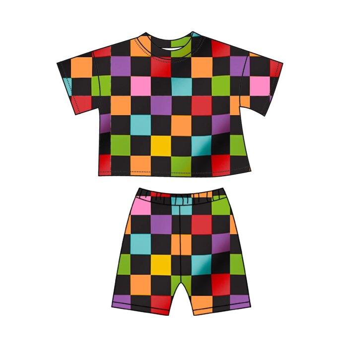( Moq 5 ) Preorder Baby Girls Short Sleeves Shirt Tops Checked Shorts Clothes Set
