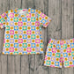 Baby Girls Short Sleeves Smile Flower Checked Shirt Shorts Clothes Set RTS