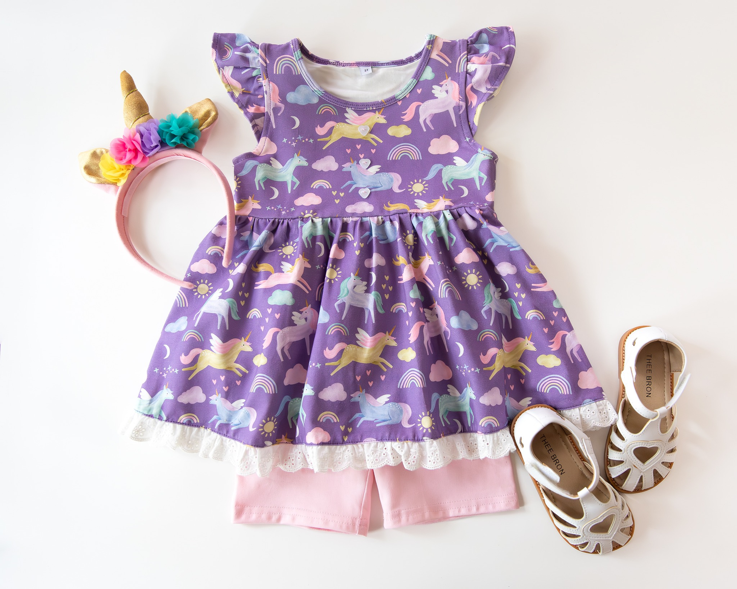 ( Moq 5 ) Preorder Baby Girls Kids Short Sleeves Purple Tunic Skirt Shorts Clothes Set