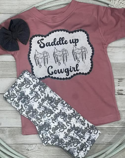( Moq 5 ) PreorderBaby Girls Short Sleeves Cowgirls Shirt Shorts Western Clothes Set