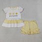 Sibling Baby Boys Girls Kids Short Sleeves Tops Yellow Cotton Shorts Set RTS