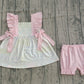 Baby Girls Short Sleeves Floral Bows Tunic Pink Shorts Clothes Set RTS