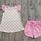 Baby Girls Kids Short Sleeves Flowers Bows Tops Pink Pockets Shorts Set RTS