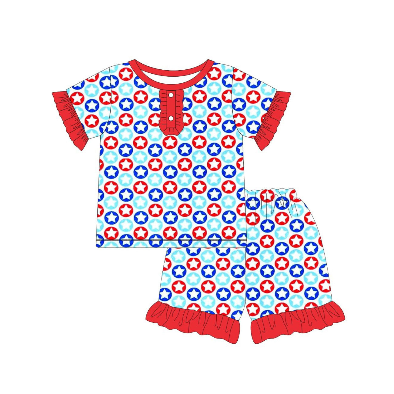 ( Moq 5 ) Preorder Baby Girls Short Sleeves Stars Shirt Shorts 4th of July Pajamas Clothes Set