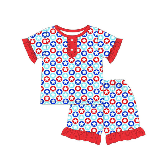 ( Moq 5 ) Preorder Baby Girls Short Sleeves Stars Shirt Shorts 4th of July Pajamas Clothes Set