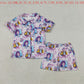 Sibling Baby Girls Adult Women Short Sleeves Singer Characters Purple Bows Dress Family Pajamas Set RTS