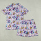 Sibling Baby Girls Adult Women Short Sleeves Singer Characters Purple Bows Dress Family Pajamas Set RTS