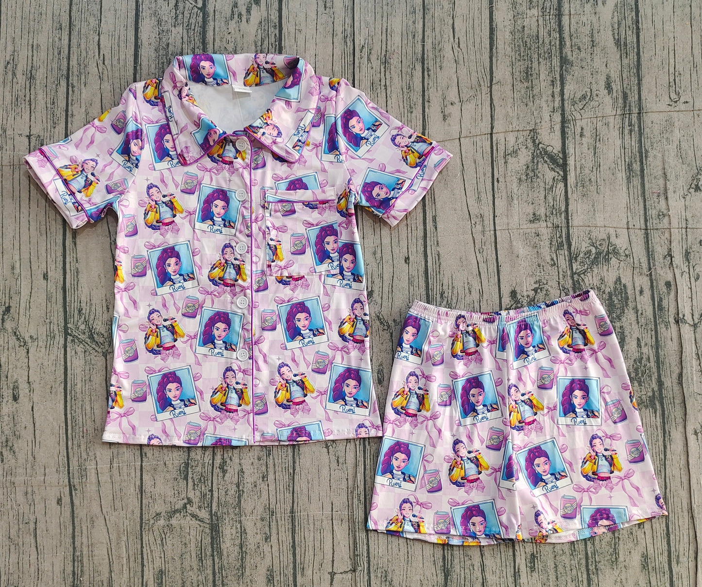 Adult Women Short Sleeves Singer Buttons Pocket Shirt Shorts Pajamas Set RTS