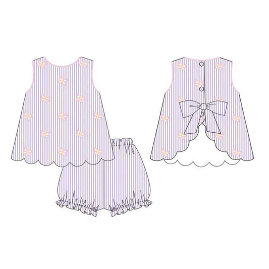 ( Moq 5 ) Preorder Baby Girls Sleeveless Butterfly Tops Stripes Shorts Clothes Set