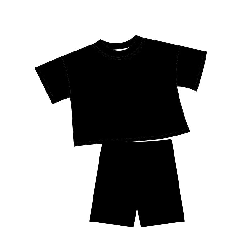 ( Moq 5 ) Preorder Baby Girls Kids Black Short Sleeves Shirt Shorts Clothes Set