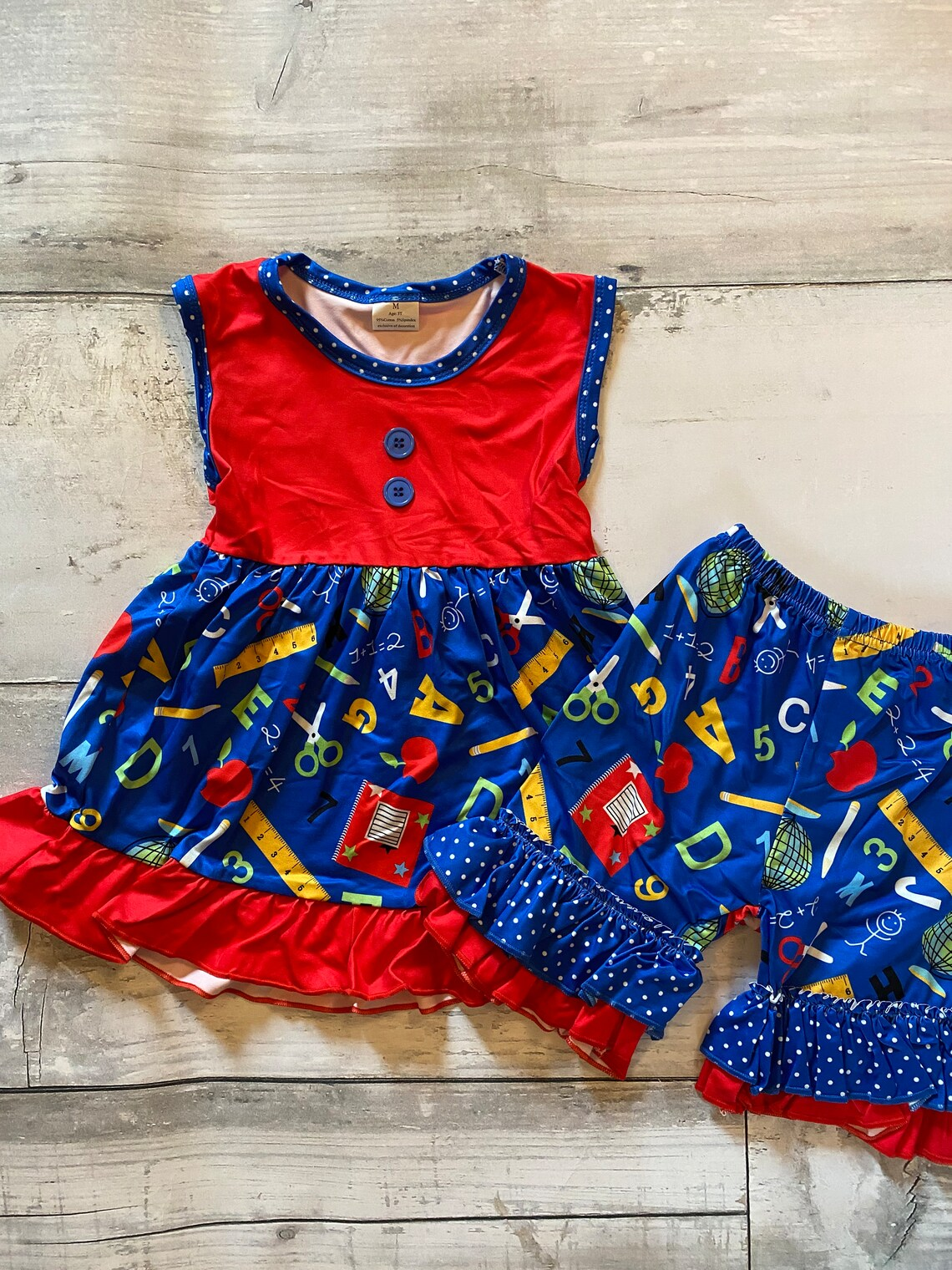 ( Moq 5 ) Preorder Baby Girls Sleeveless Tunic Ruffle Shorts Back to School Set