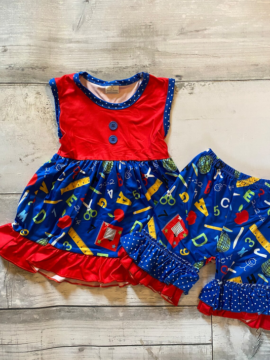 ( Moq 5 ) Preorder Baby Girls Sleeveless Tunic Ruffle Shorts Back to School Set