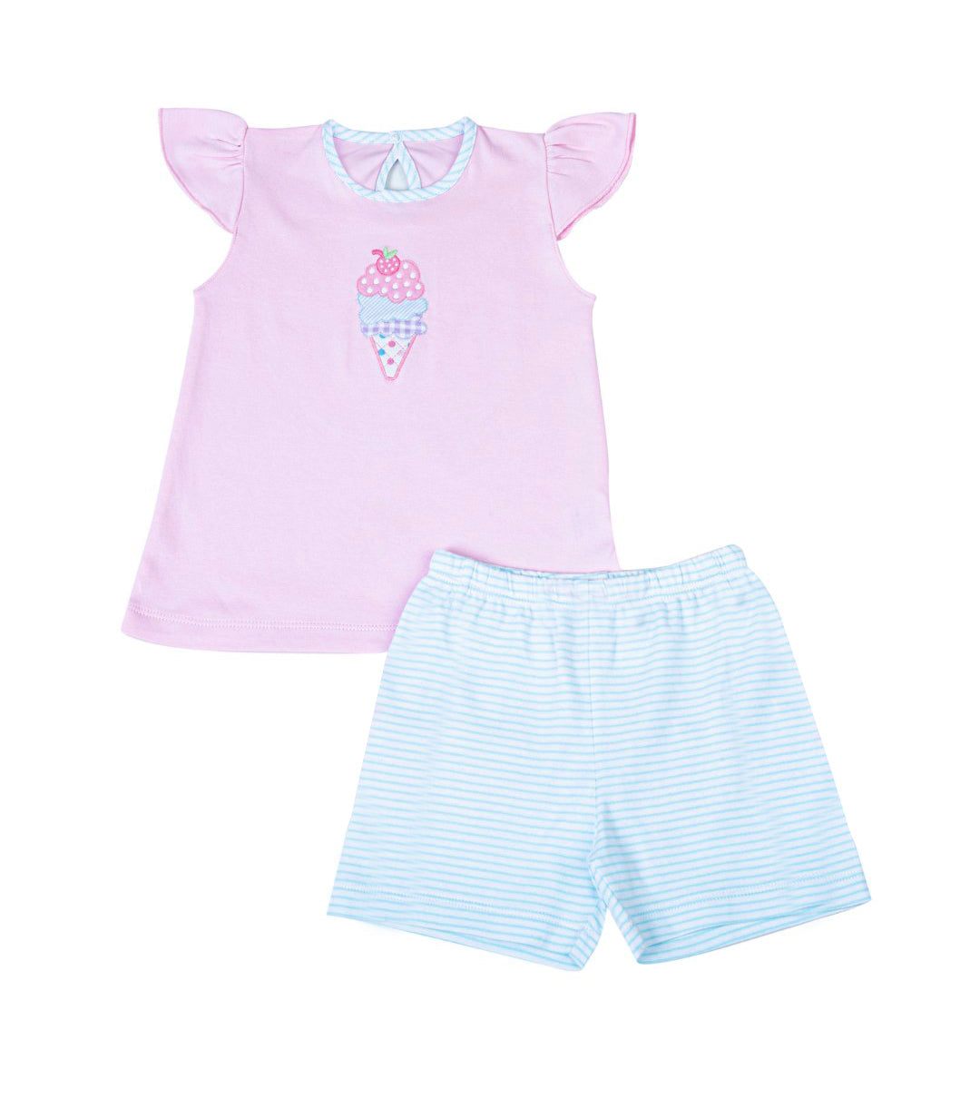( Moq 5 ) Preorder Baby Girls Short Sleeves Ice Cream Tunic Stripes Shorts Clothes Set