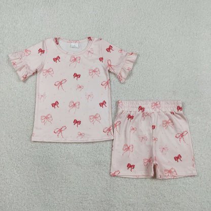 Sibling Baby Girls Kids Short Sleeves Flower Bows Shirts Shorts Sets Pajamas Clothes RTS
