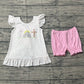 Baby Girls Kids Short Sleeves Cross Dots Bows Tunic Pink Shorts Easter Clothes Set RTS