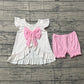 Baby Girls Kids Short Sleeves Cross Dots Bows Tunic Pink Shorts Easter Clothes Set RTS