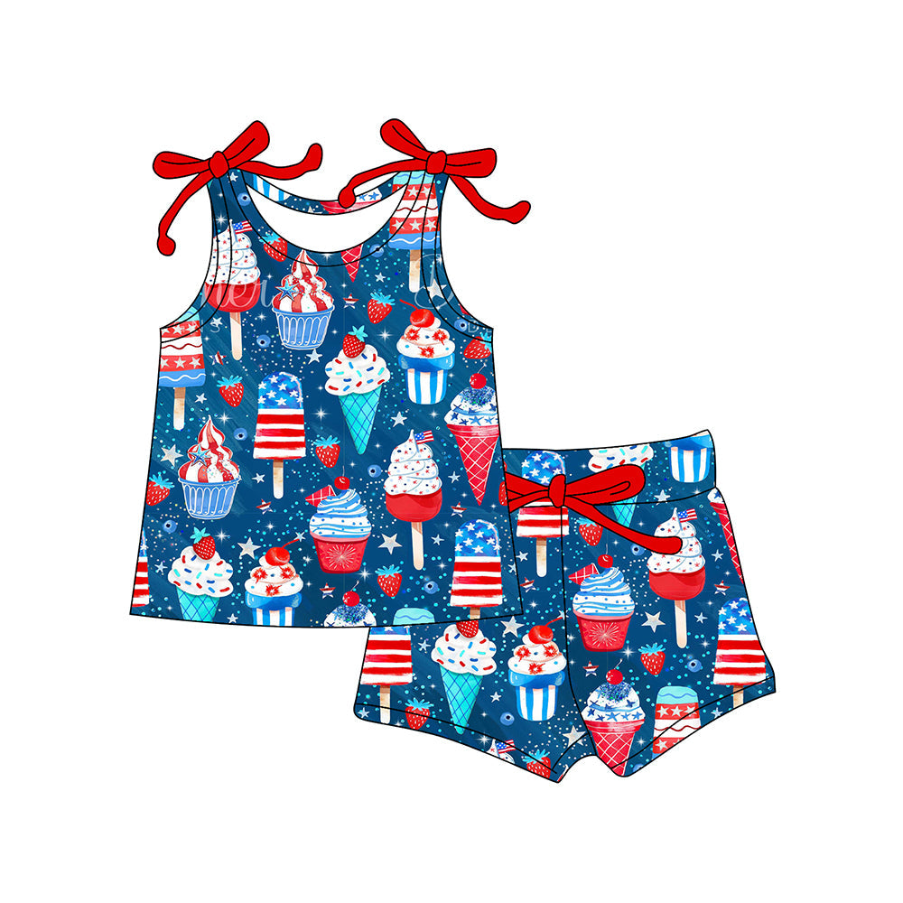 ( Moq 5 ) Preorder Baby Girls Sleeveless Popsicles Tops Shorts 4th of July Clothes Set