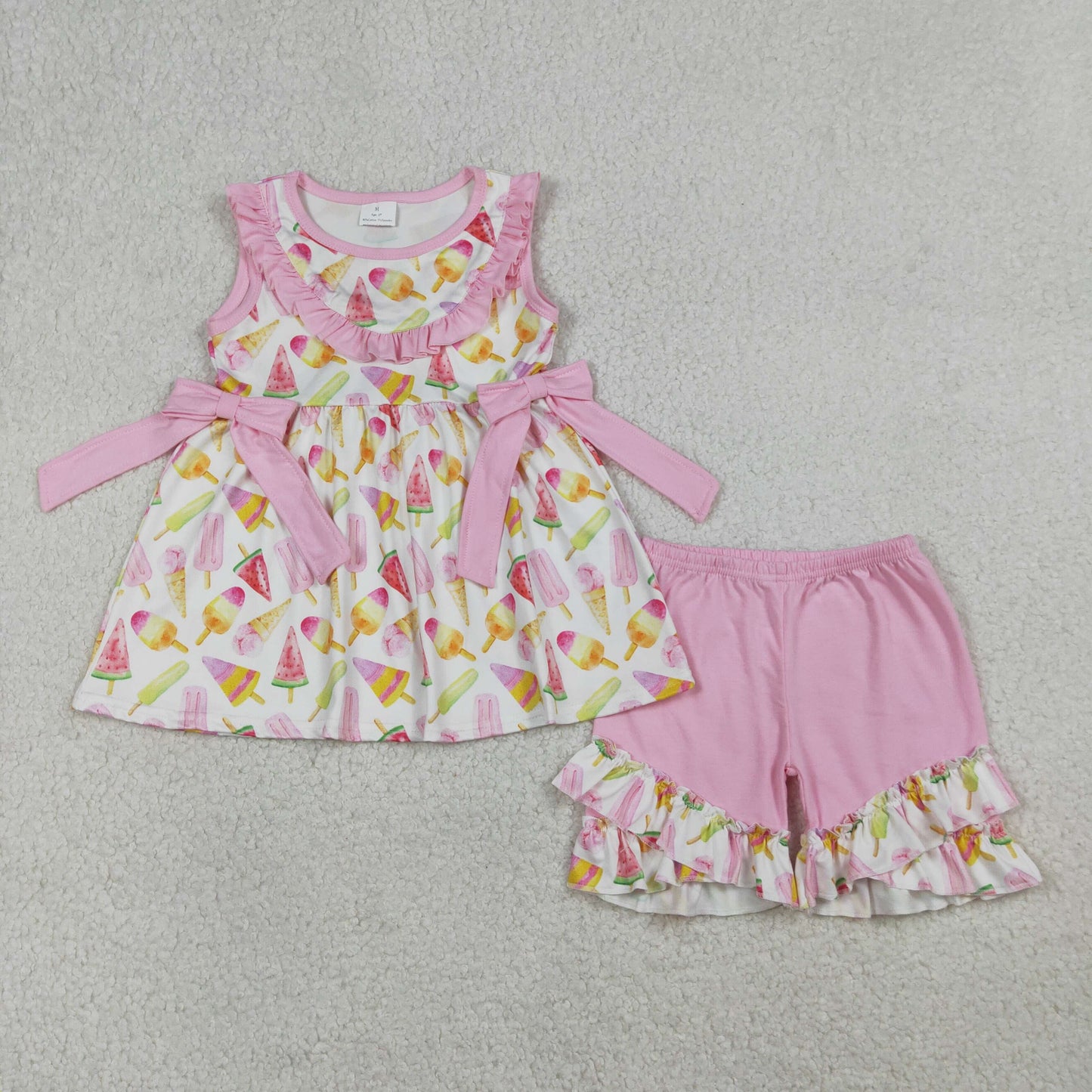 Sibling Baby Girls Kids Watermelon Bows Tunic Ruffle Shorts Sets Summer Clothes RTS