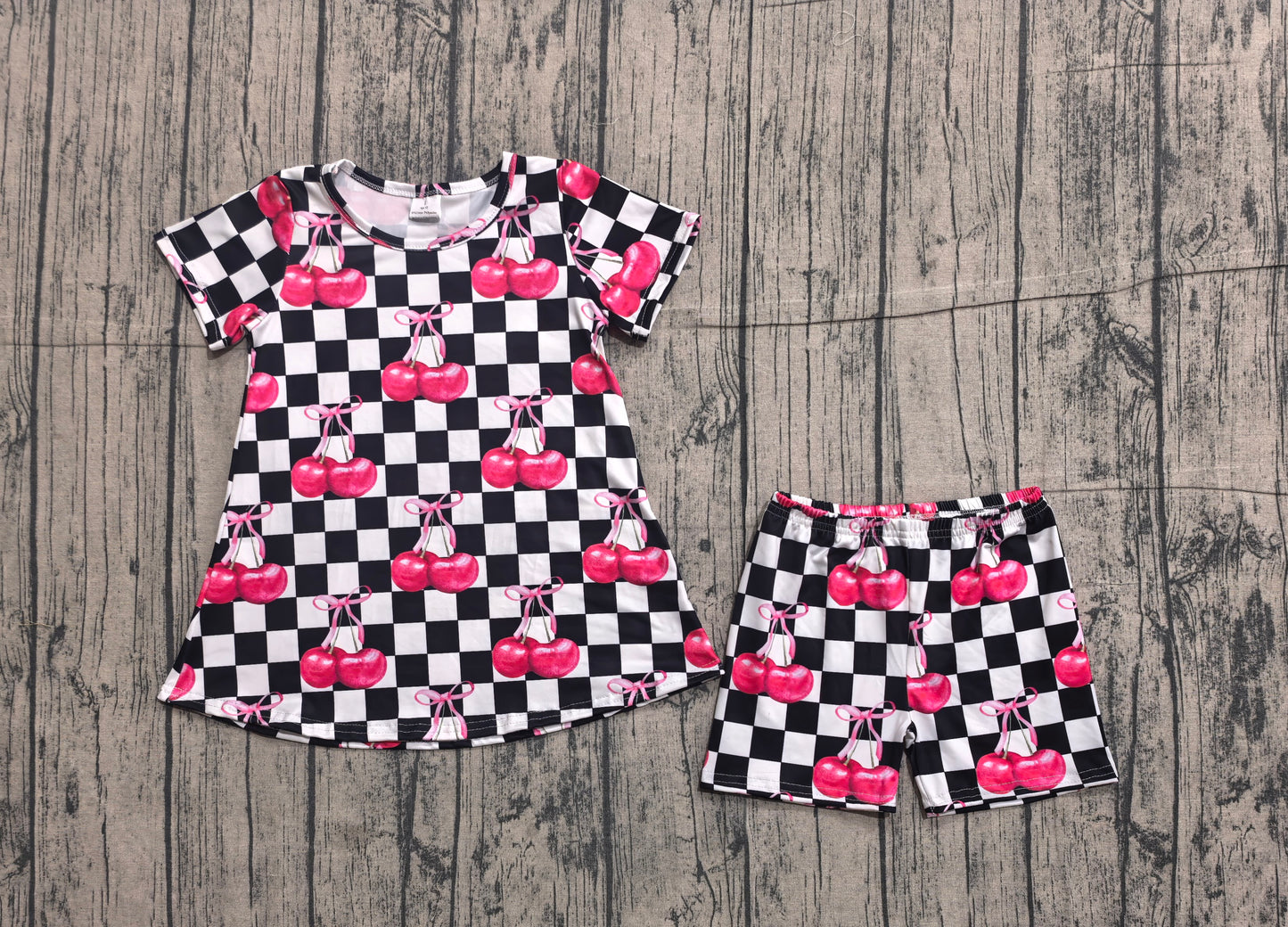 Baby Boys Toddler Short Sleeves Cherry Black Checked Tops Shorts Summer Set RTS