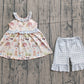 Baby Girls Kids Farm Animals Ruffle Tops Blue Plaid Shorts Clothes Set RTS