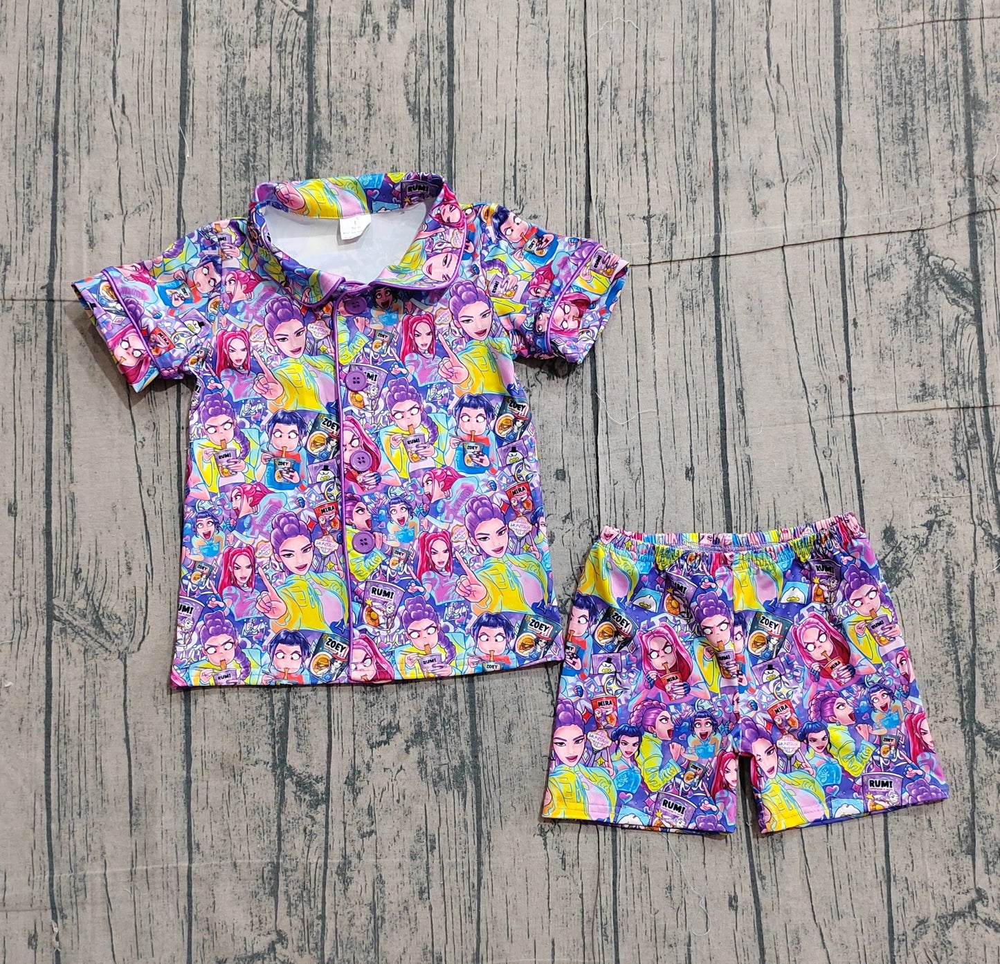 Baby Girls Short Sleeves Buttons Shirt Singer Characters Shorts Pajamas Set RTS